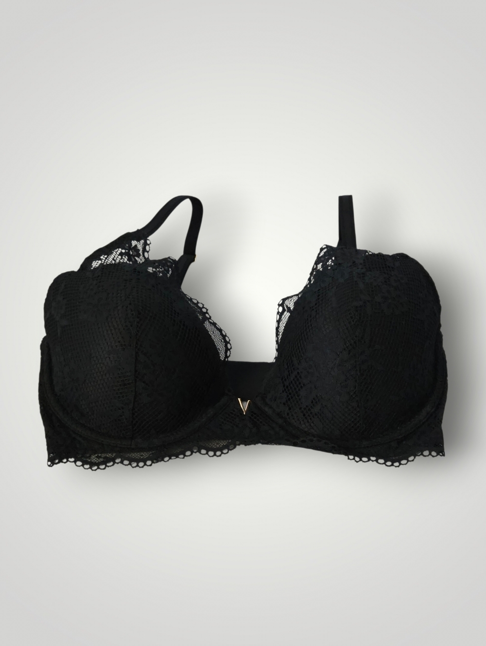 Victoria's Secret Black Lace Plunge Push Up Bra 32DDD Coquette Mob Wife Whimsigo